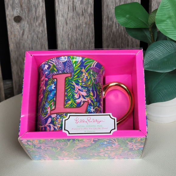 Lilly Pulitzer Other - Lilly Pulitzer Tropical Pink and Gold Mug Letter L : How do you like me Prowl?